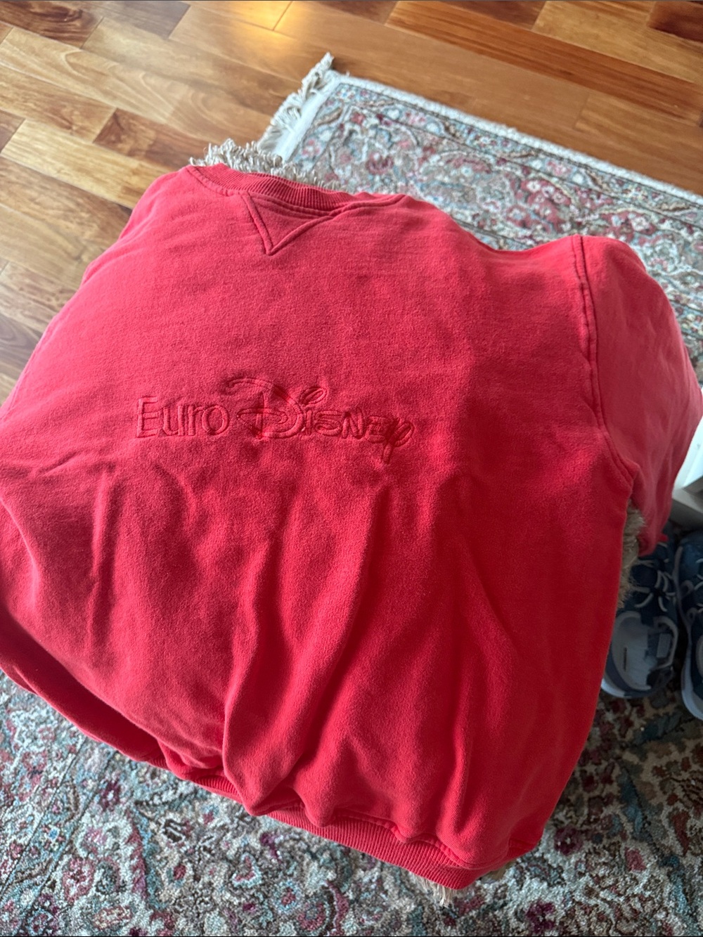 Disney Red EuroDisney Embroidered Crewneck Sweatshirt